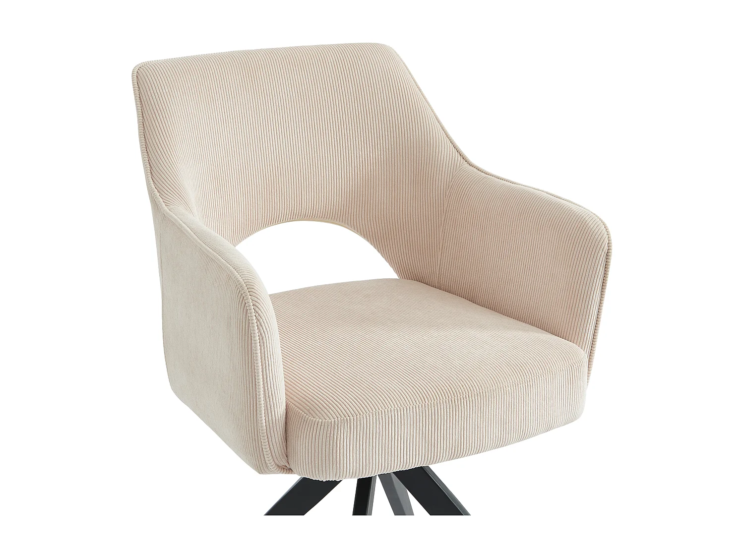 Lot de 2 chaises pivotantes avec accoudoirs en velours côtelé et métal noir - Crème - KONYA