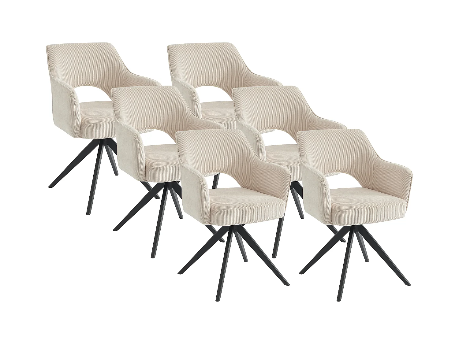 Set van 6 draaistoelen met armleuningen van ribfluweel en zwart metaal - Crèmewit - KONYA