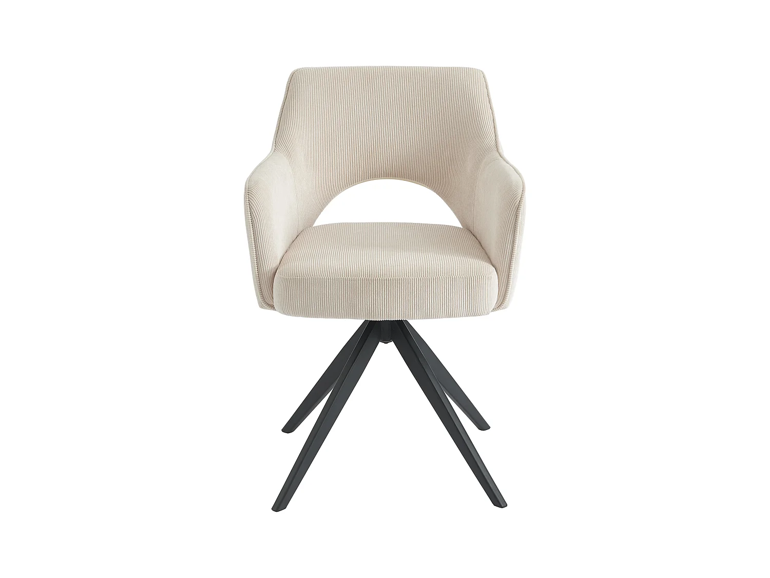 Set van 6 draaistoelen met armleuningen van ribfluweel en zwart metaal - Crèmewit - KONYA