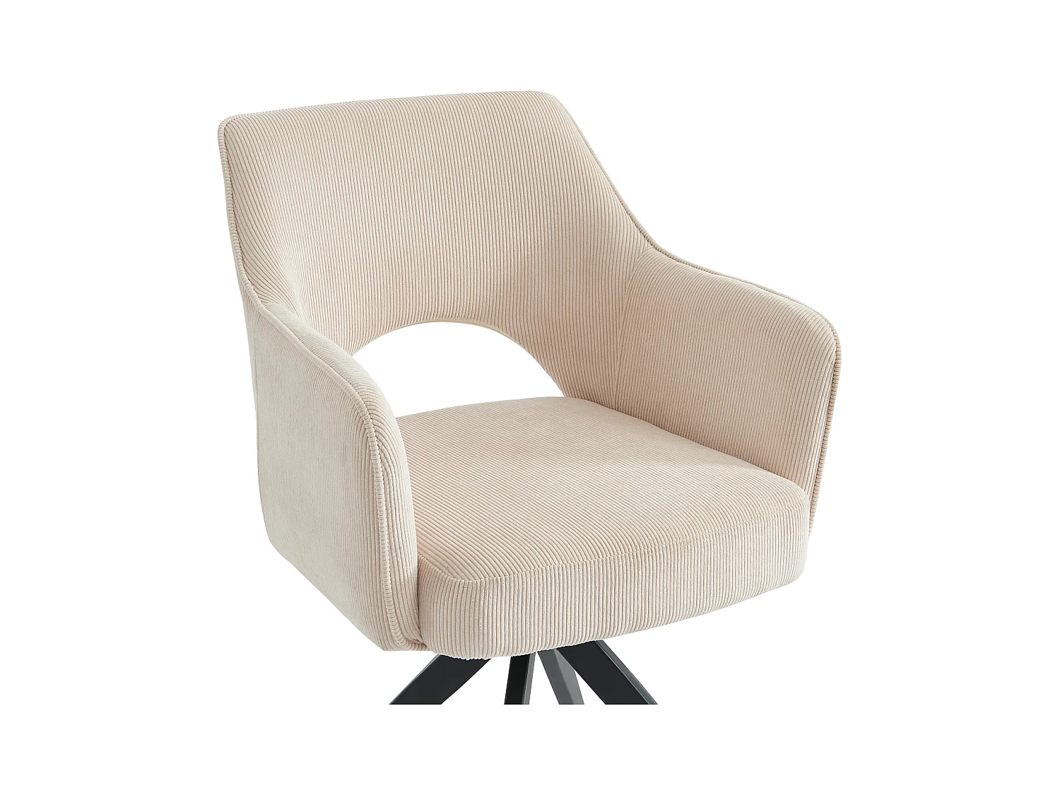 Set van 6 draaistoelen met armleuningen van ribfluweel en zwart metaal - Crèmewit - KONYA