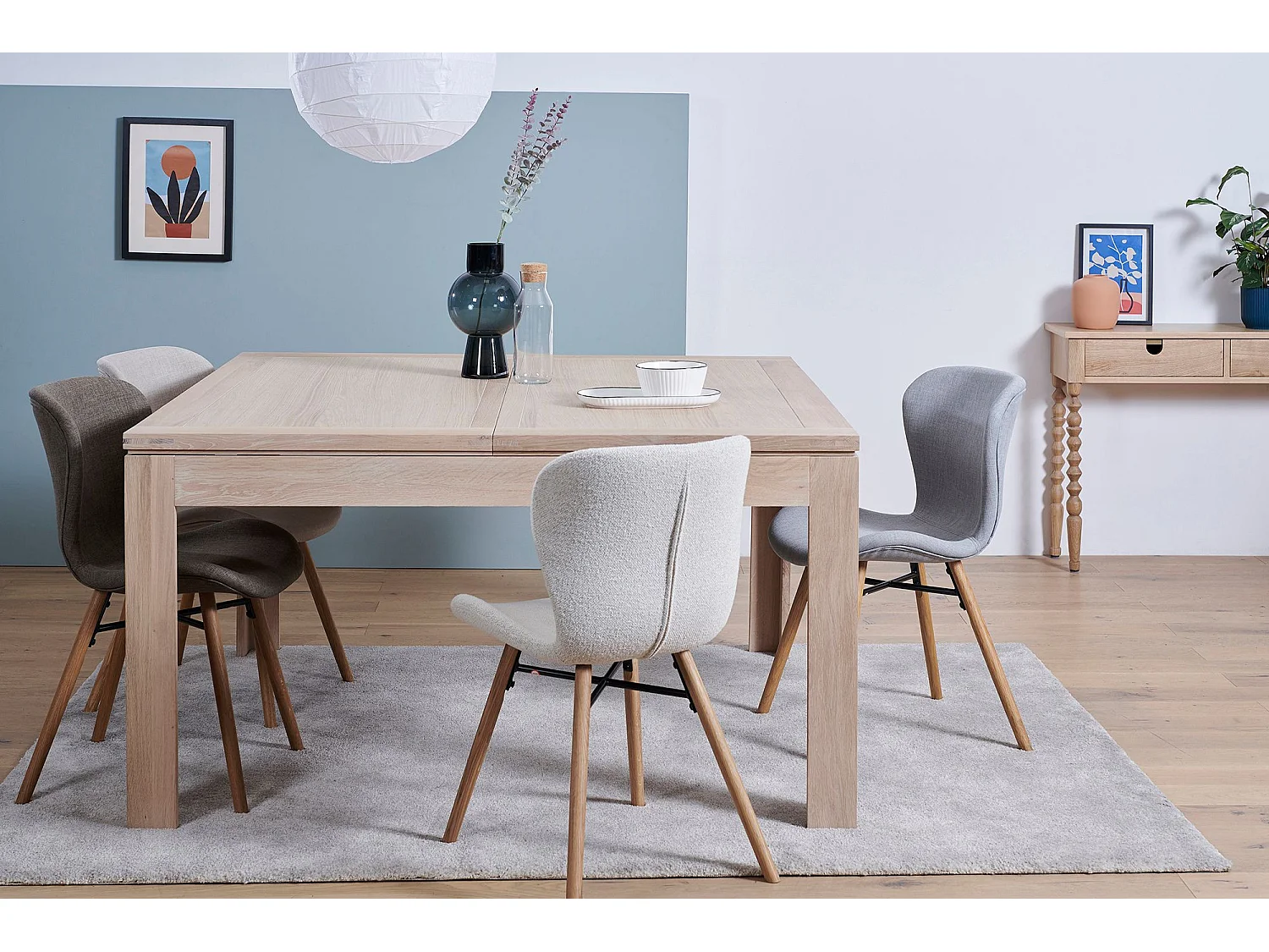 Table carrée extensible en chêne blanchi L140/200 - BOSTON