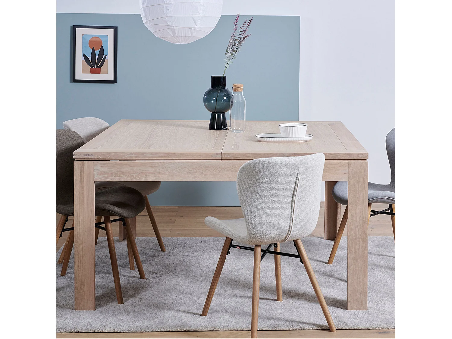 Table carrée extensible en chêne blanchi L140/200 - BOSTON