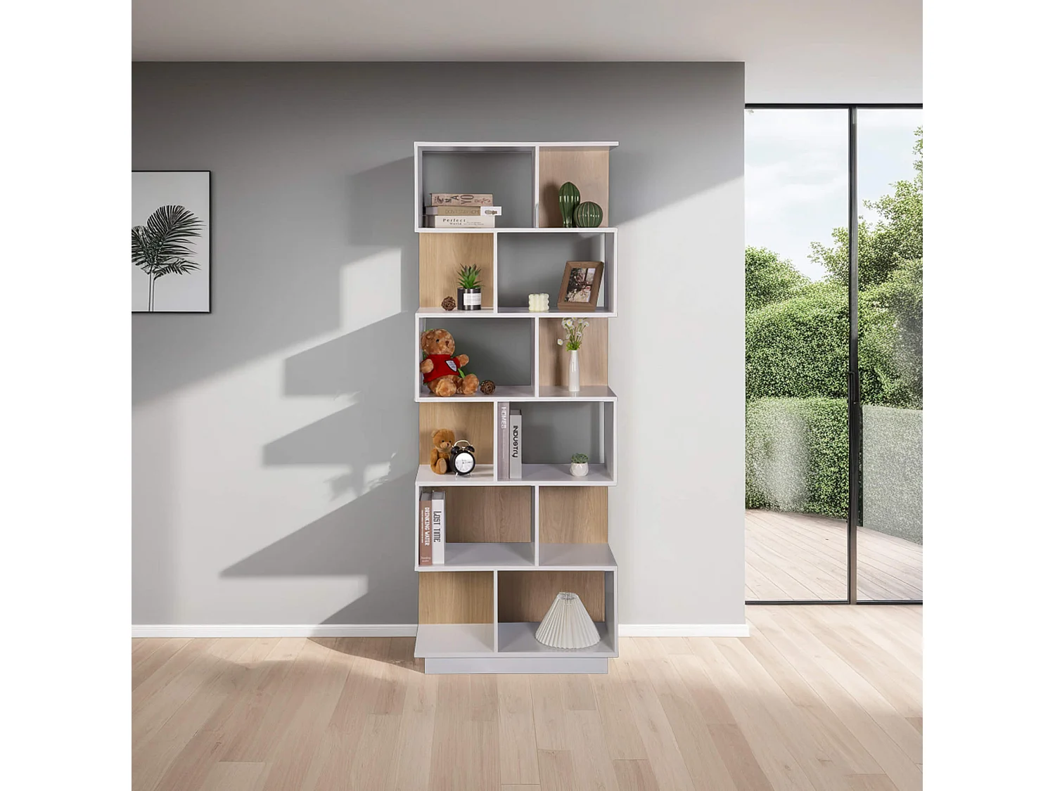 Libreria Rebecca Mobili Silene 180x70x29,5 Truciolato Bianco Marrone Chiaro Moderno