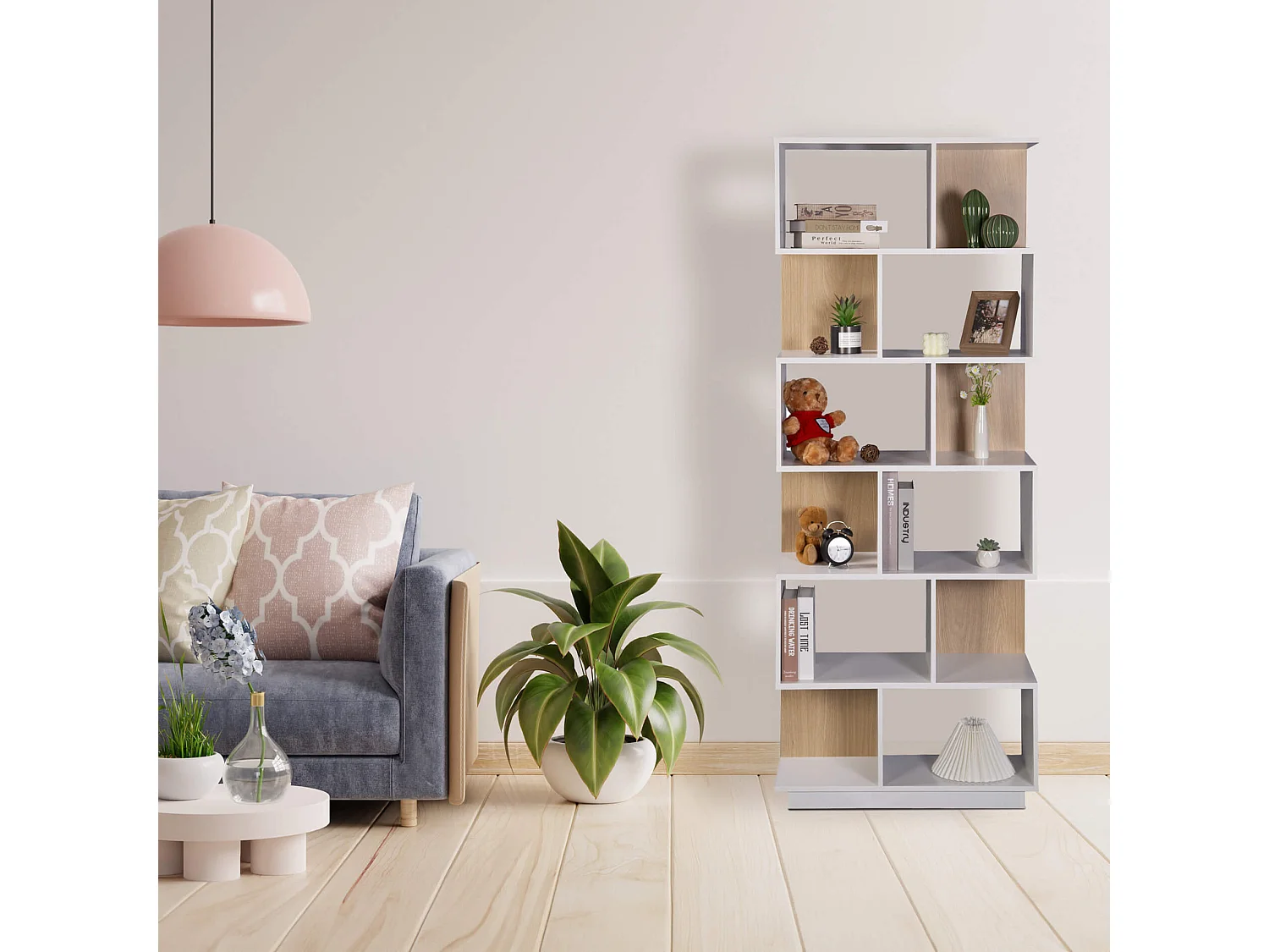 Libreria Rebecca Mobili Silene 180x70x29,5 Truciolato Bianco Marrone Chiaro Moderno