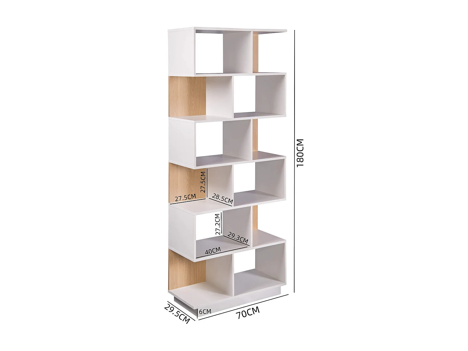 Estantería Rebecca Mobili Silene 180x70x29,5 Aglomerado Blanco Marrón Claro Moderno