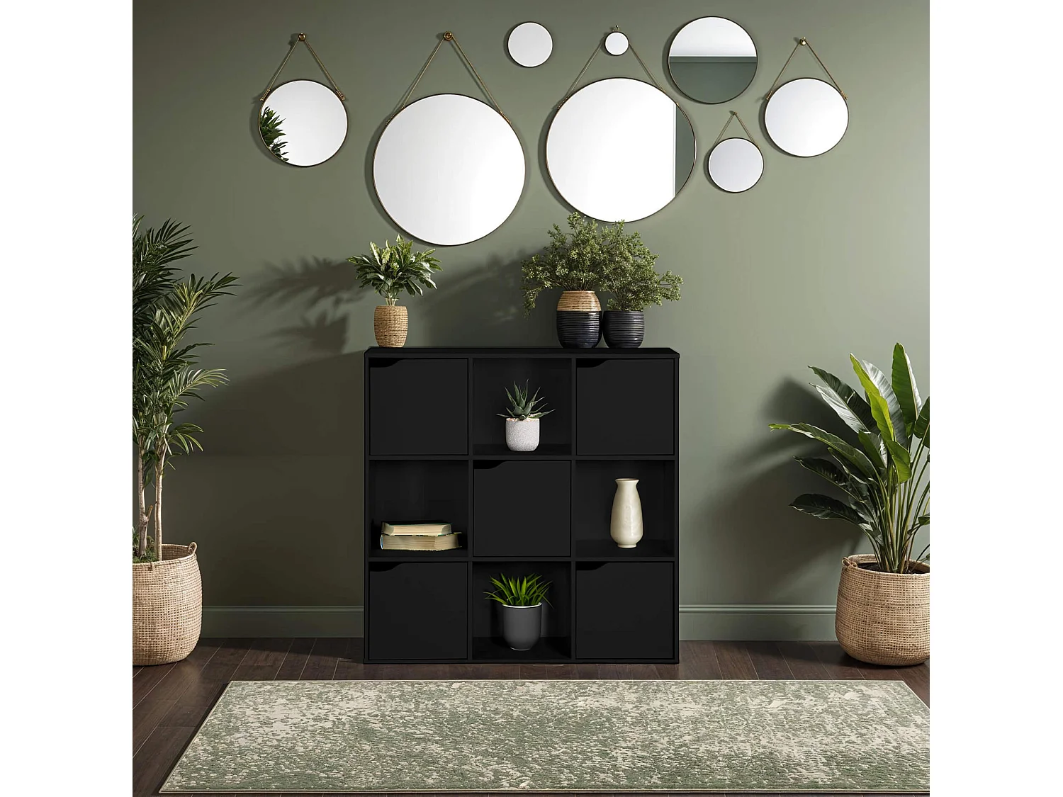 Libreria Rebecca Mobili Kachnar 90x90x30 Truciolato Nero Moderno