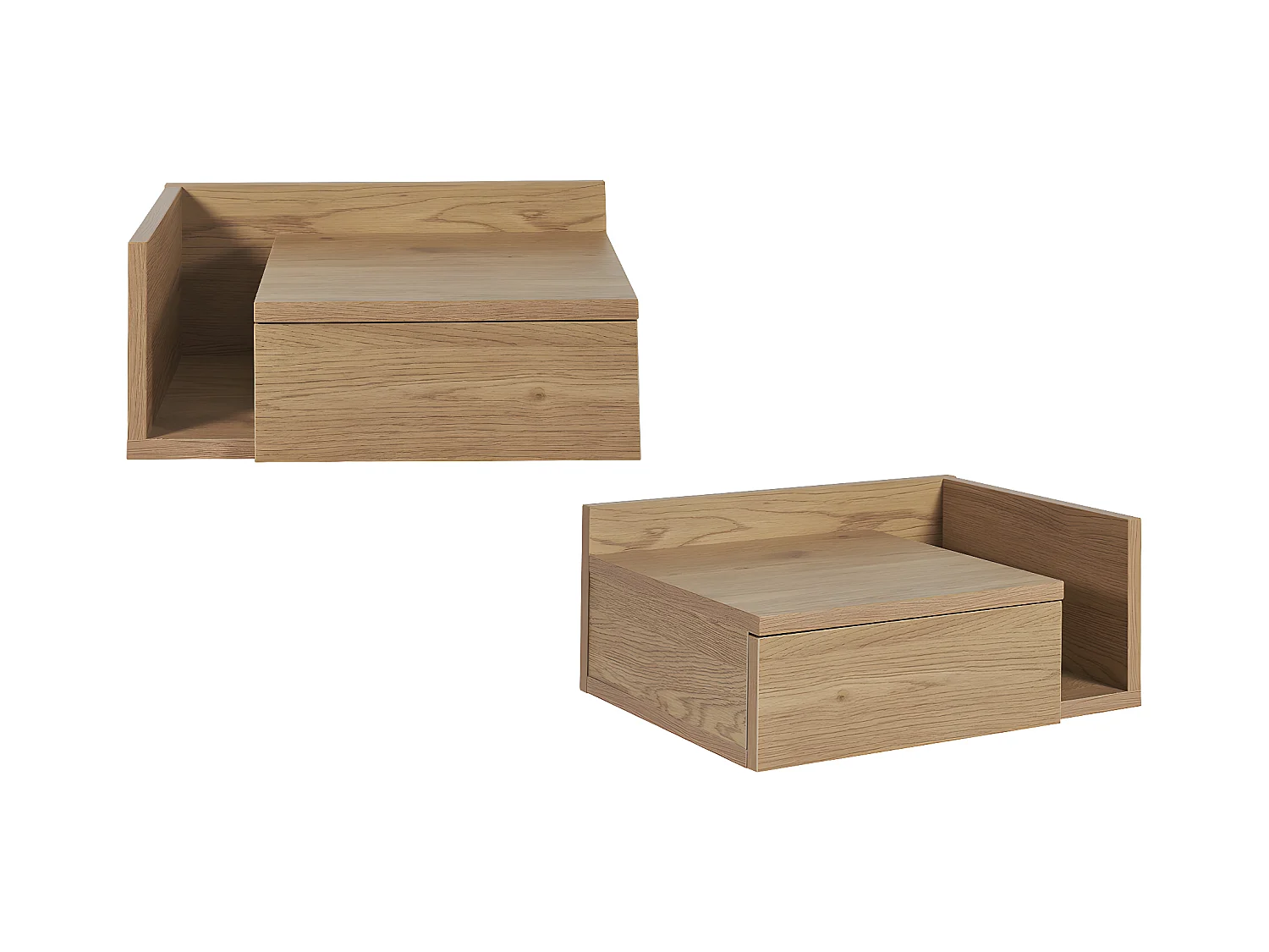 Set de 2 mesillas de noche de pared con acabado roble claro con cajón NASTY