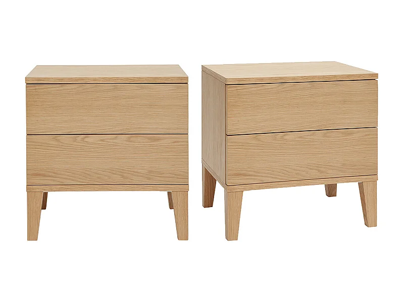 Set de 2 mesillas de noche nórdicas con almacenaje y 2 cajones de madera de roble claro FREDDY