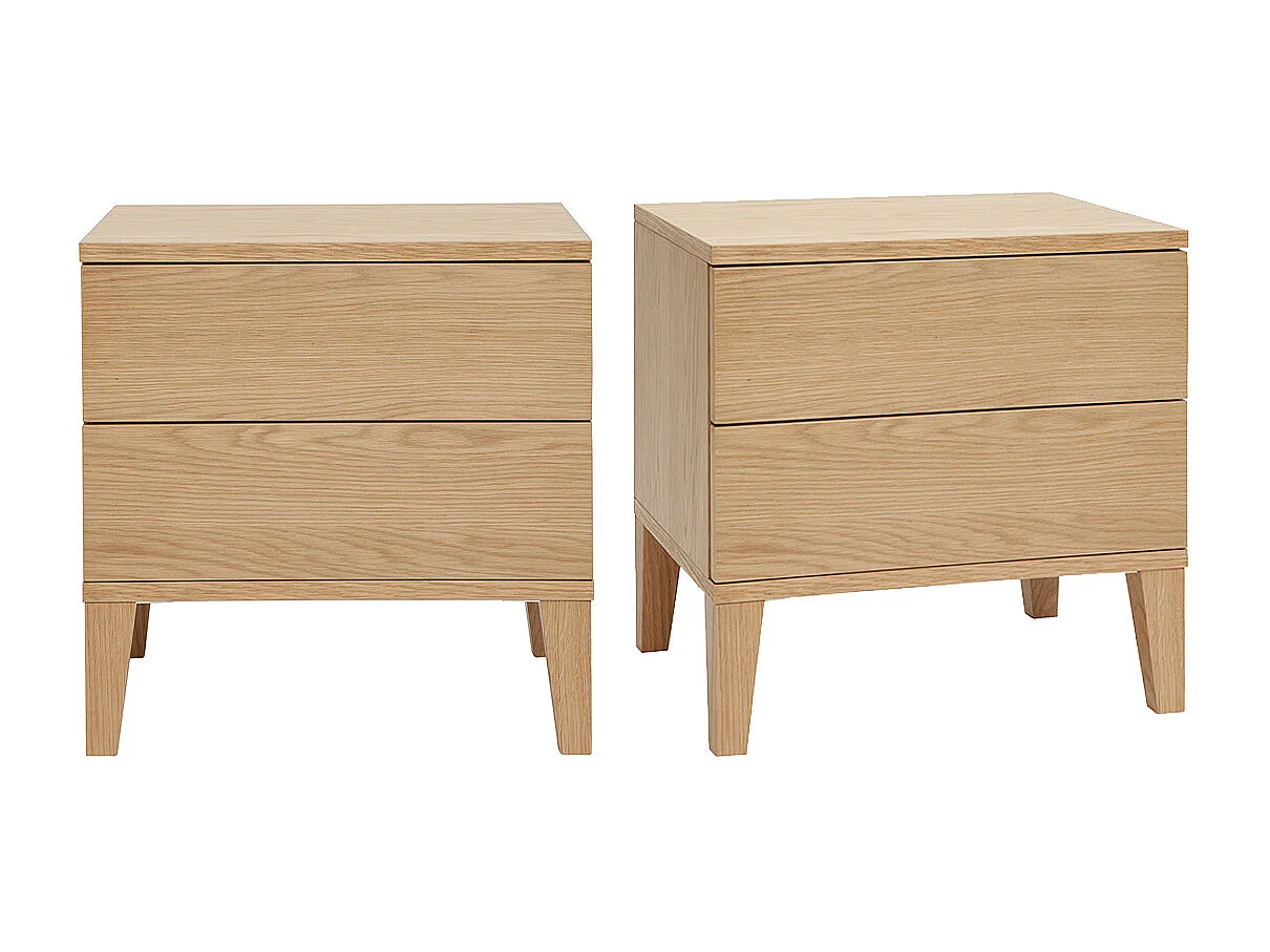 Tables de chevet avec rangements 2 tiroirs scandinave bois clair chêne (lot de 2) FREDDY