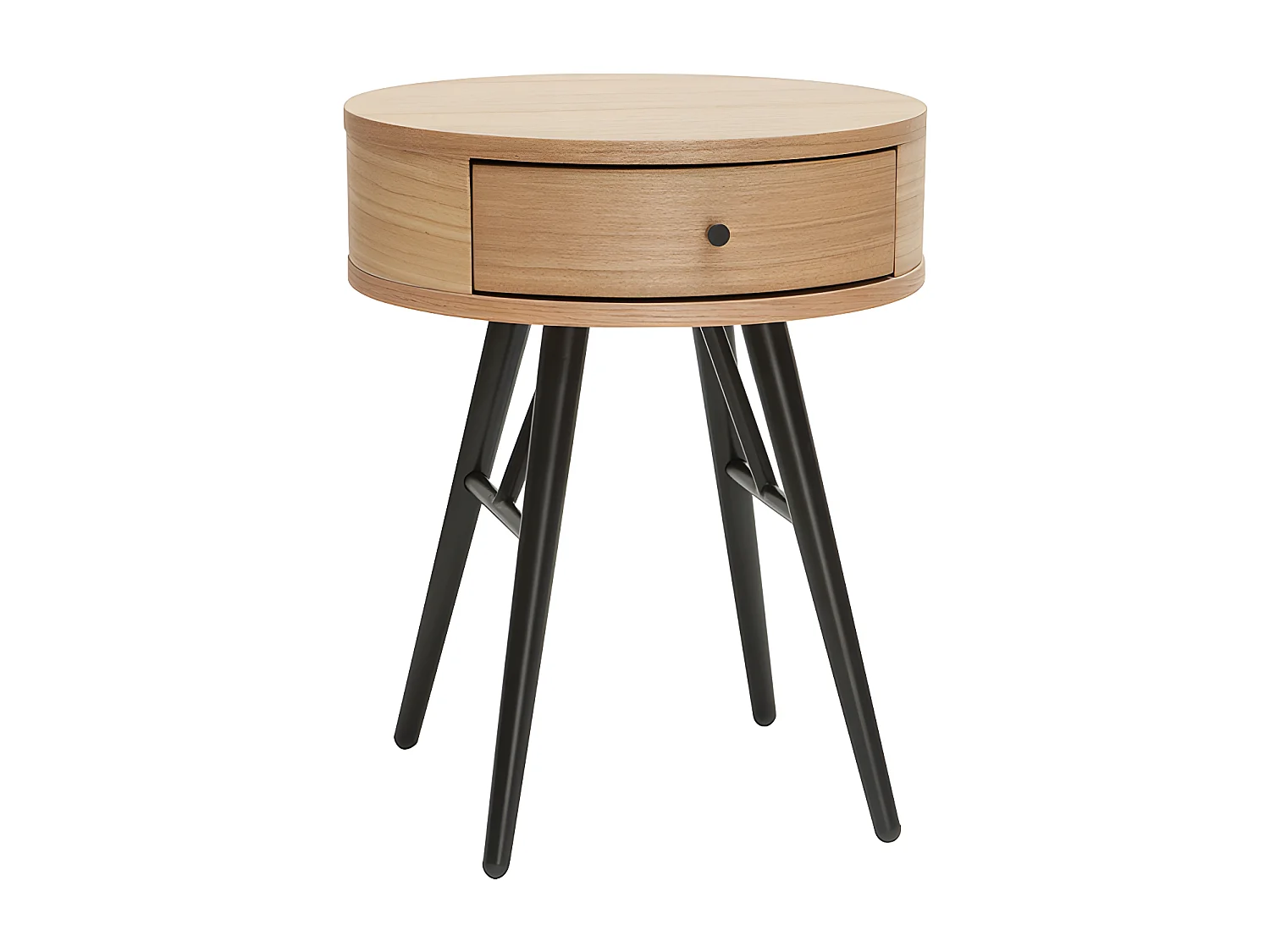 Comodini rotondi con cassetto legno chiaro e metallo nero D41 cm (set di 2) KORAL