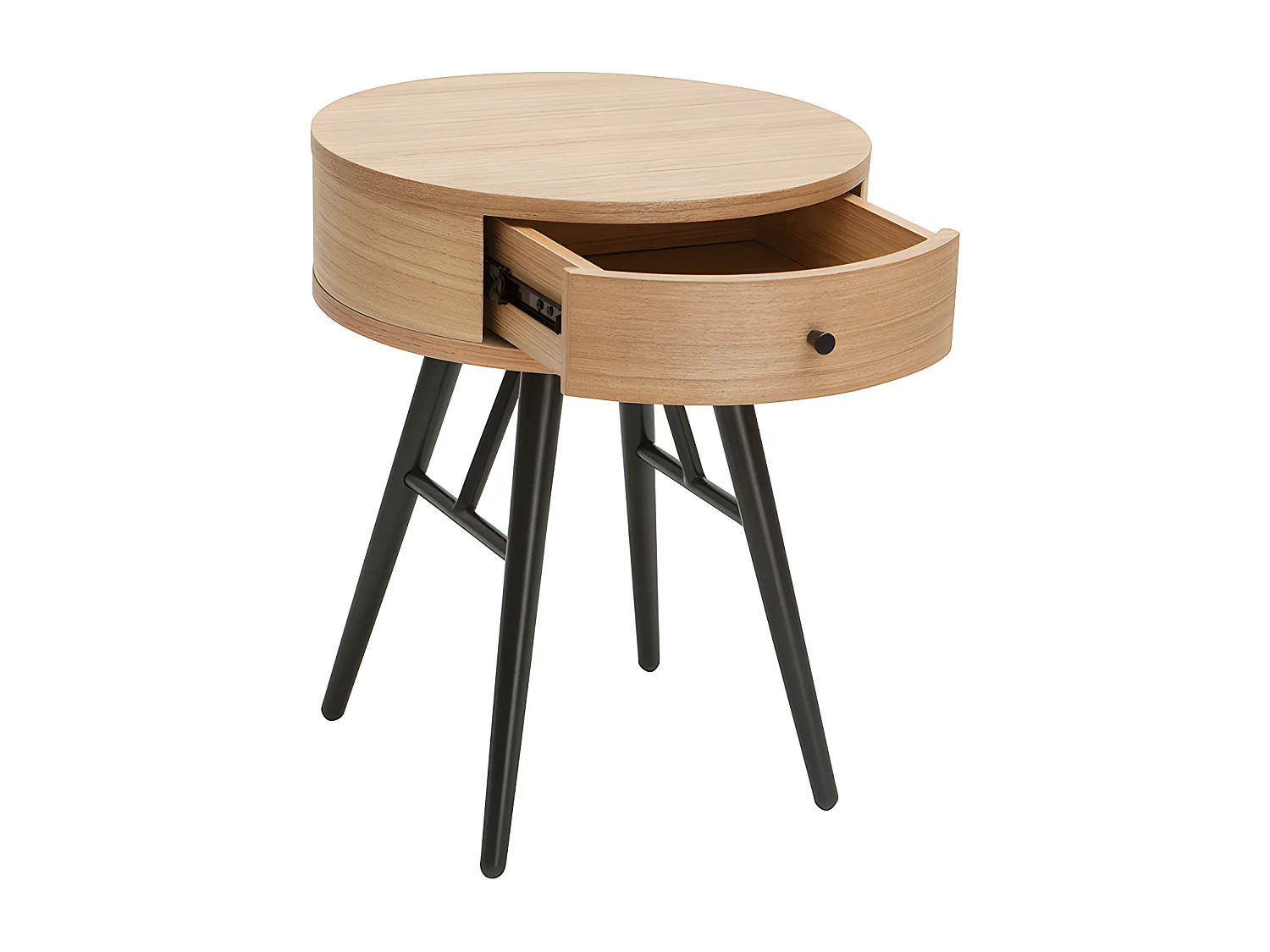 Comodini rotondi con cassetto legno chiaro e metallo nero D41 cm (set di 2) KORAL