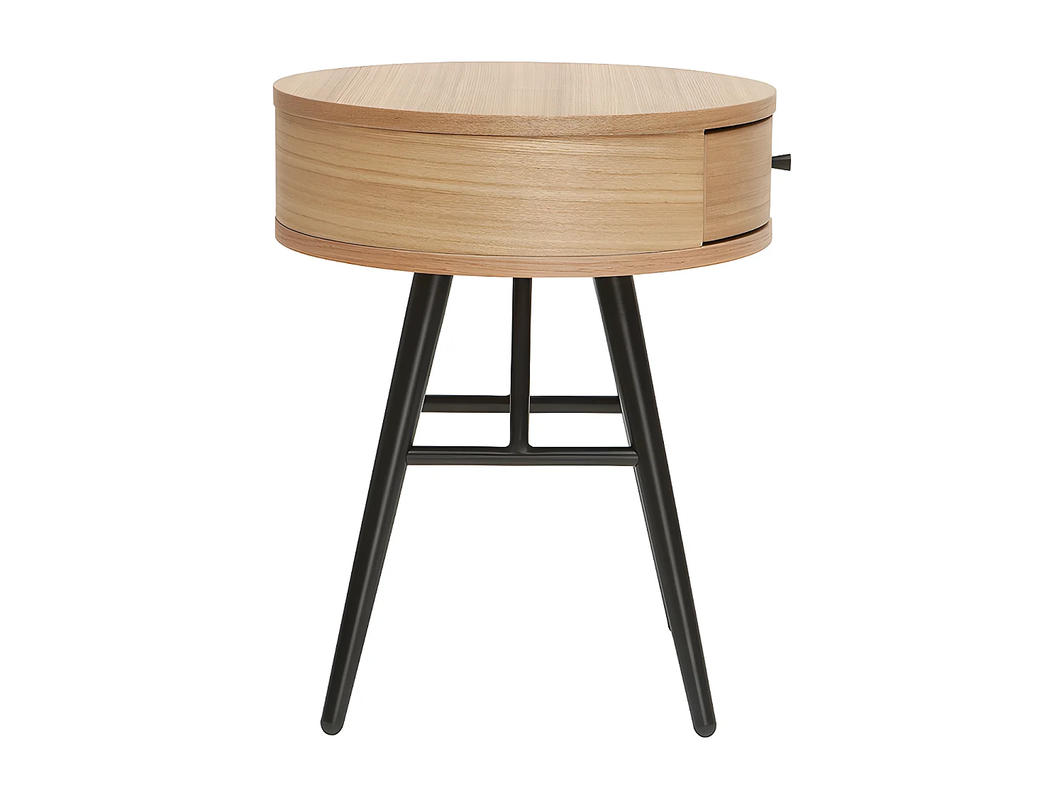 Comodini rotondi con cassetto legno chiaro e metallo nero D41 cm (set di 2) KORAL