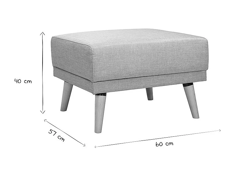 Pouf repose-pieds scandinave en tissu bleu canard et bois clair ULLA