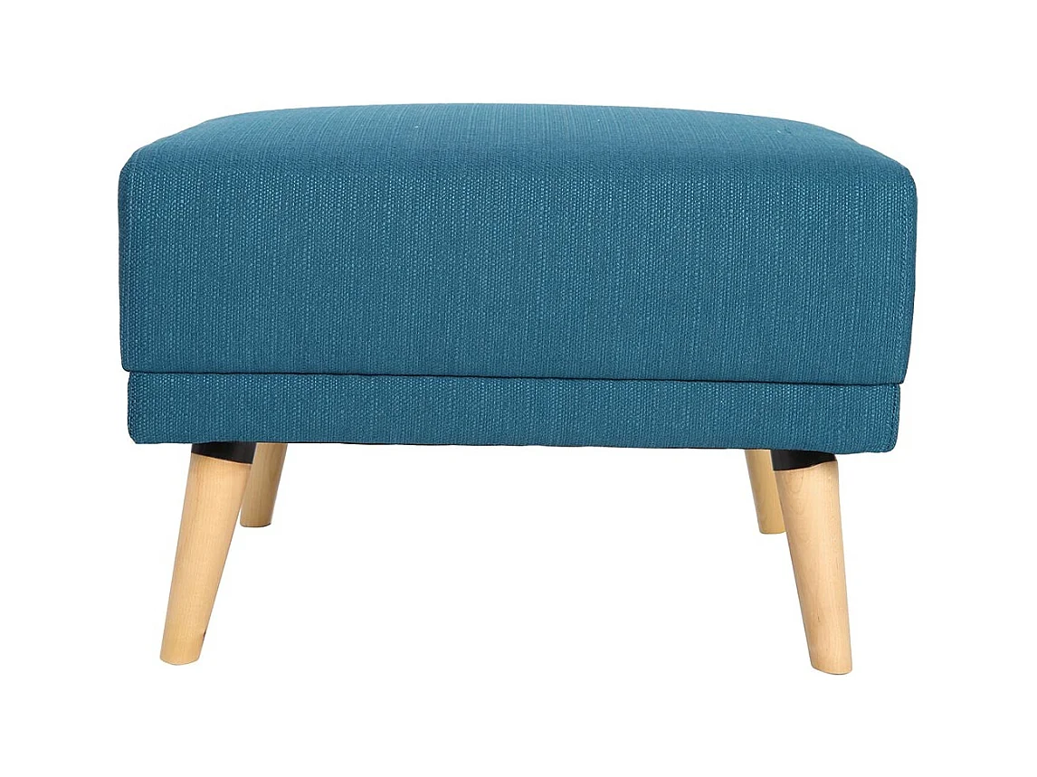 Pouf repose-pieds scandinave en tissu bleu canard et bois clair ULLA