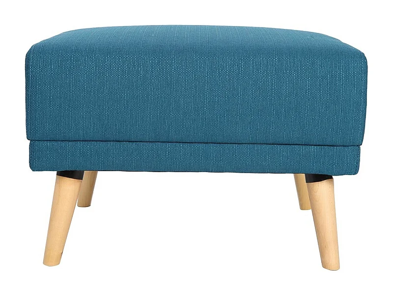 Pouf repose-pieds scandinave en tissu bleu canard et bois clair ULLA