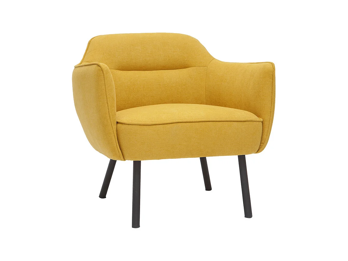 Fauteuil design en tissu effet velours jaune moutarde et métal noir LAURENS