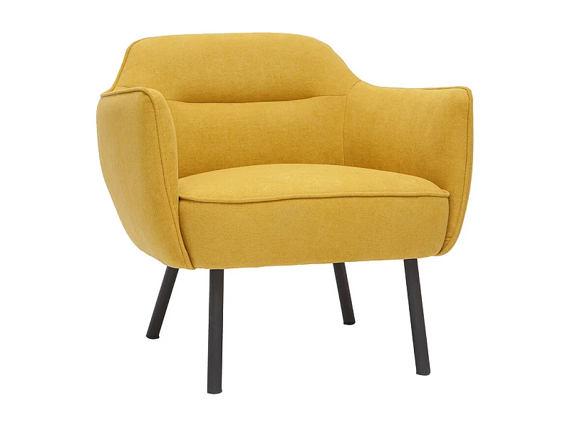 Fauteuil design en tissu effet velours jaune moutarde et métal noir LAURENS