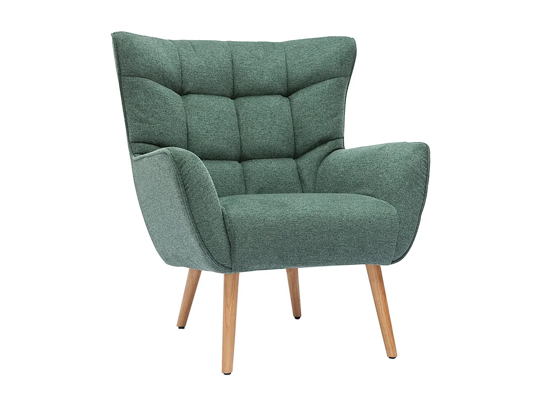 Fauteuil scandinave tissu effet velours texturé vert foncé et bois clair AVERY