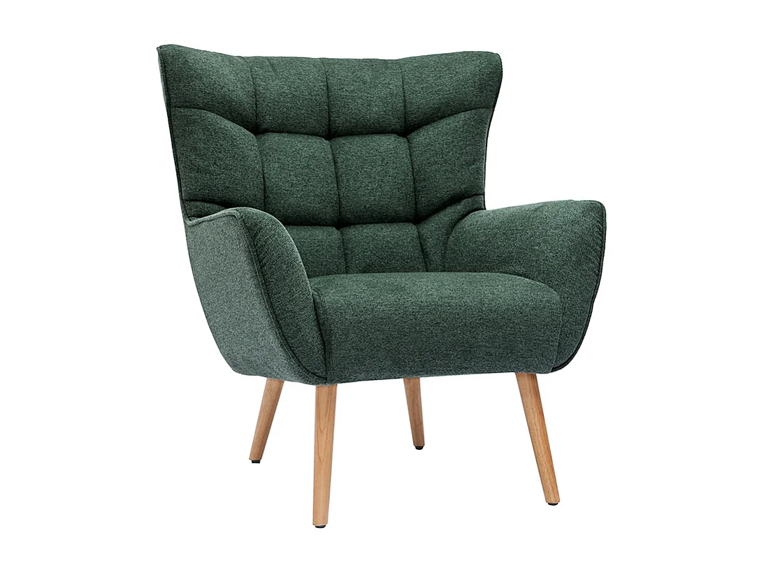 Fauteuil scandinave tissu effet velours texturé vert foncé et bois clair AVERY