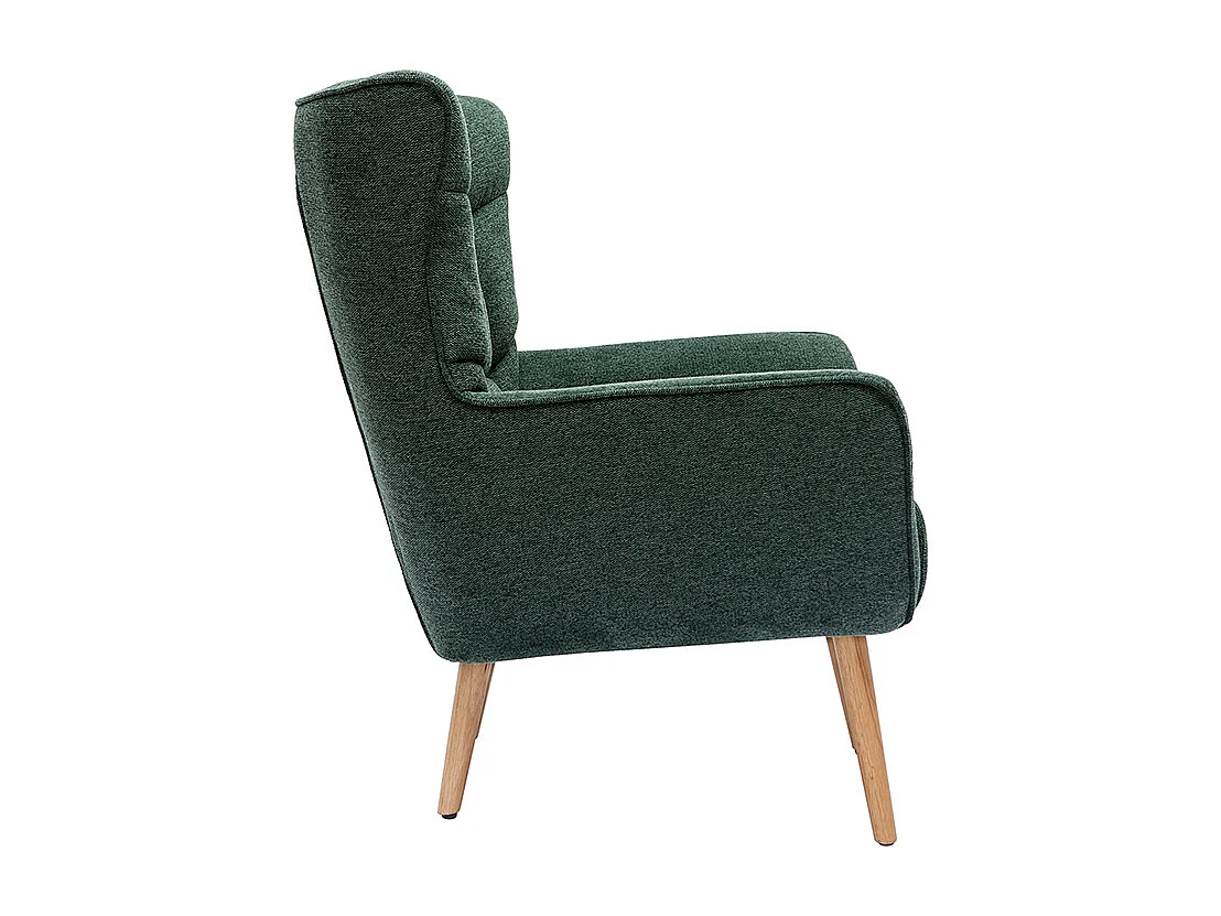 Fauteuil scandinave tissu effet velours texturé vert foncé et bois clair AVERY