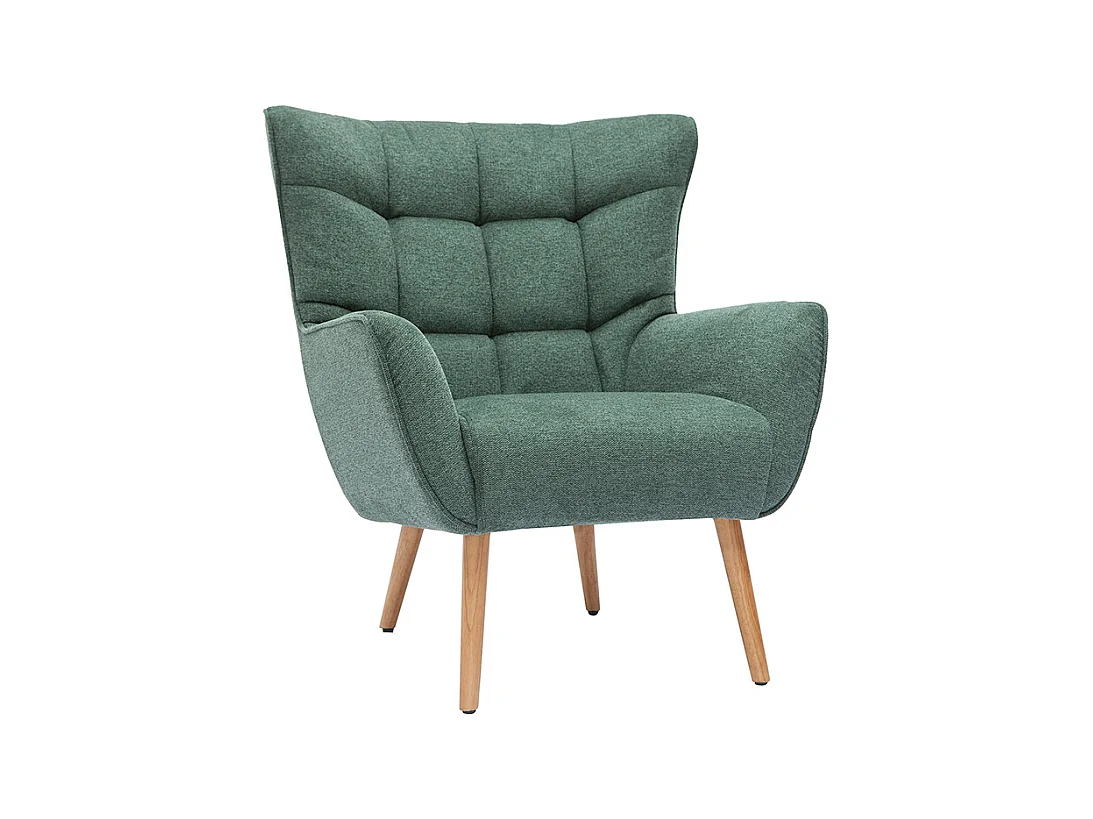Fauteuil scandinave tissu effet velours texturé vert foncé et bois clair AVERY