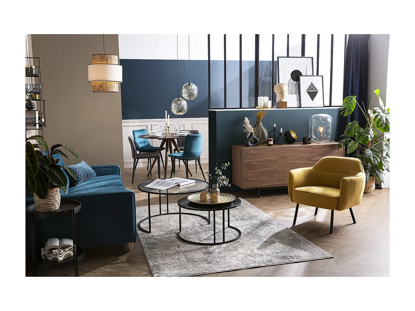 Sillón en tejido efecto terciopelo azul petróleo LAURENS