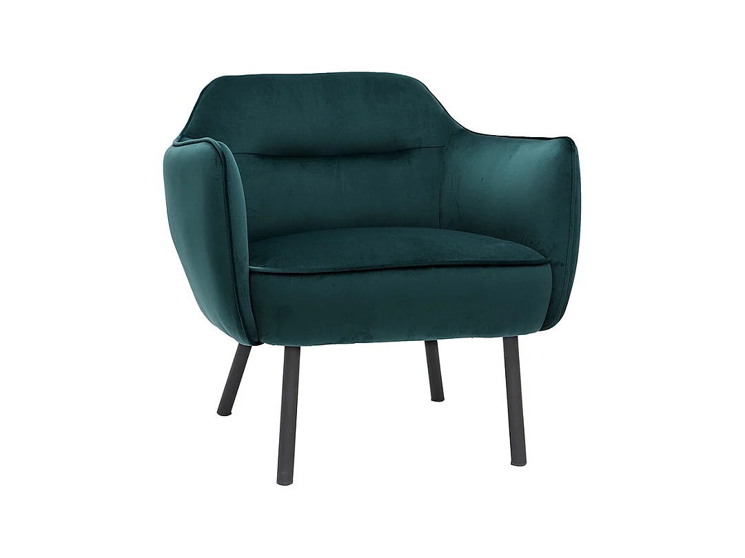 Fauteuil design en tissu velours bleu pétrole et métal noir LAURENS