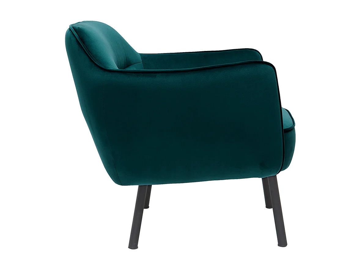 Fauteuil design en tissu velours bleu pétrole et métal noir LAURENS
