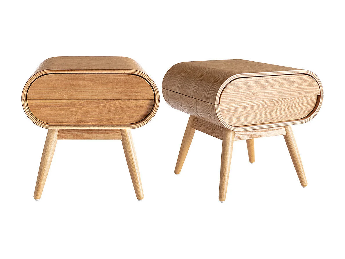 Table de chevet avec tiroir vintage bois clair (lot de 2) BJORG