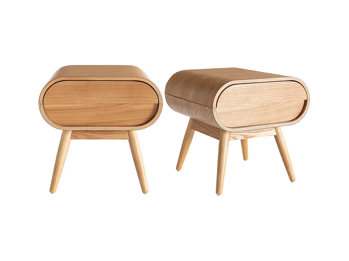 Vintage-Nachttisch mit Schublade aus hellem Holz (2er-Set) BJORG