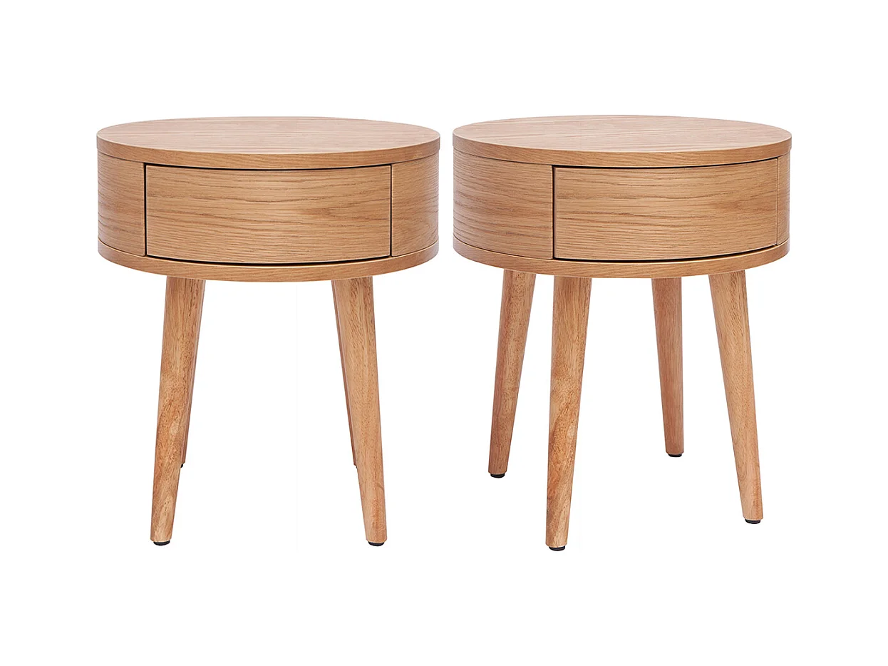Comodini rotondi in legno chiaro con cassetto (set di 2) JUDITH