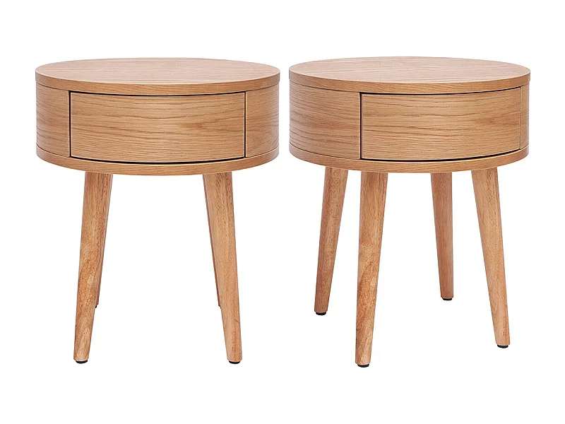Comodini rotondi in legno chiaro con cassetto D45 cm (set di 2) JUDITH