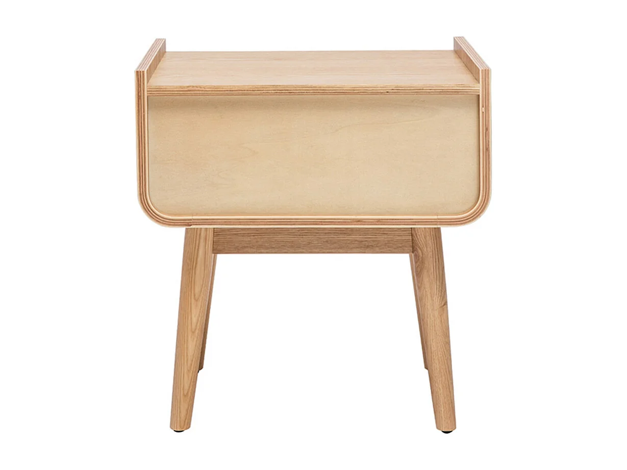 Comodino con cassetto in legno massello chiaro e motivo a intreccio in rattan ATHÈNE