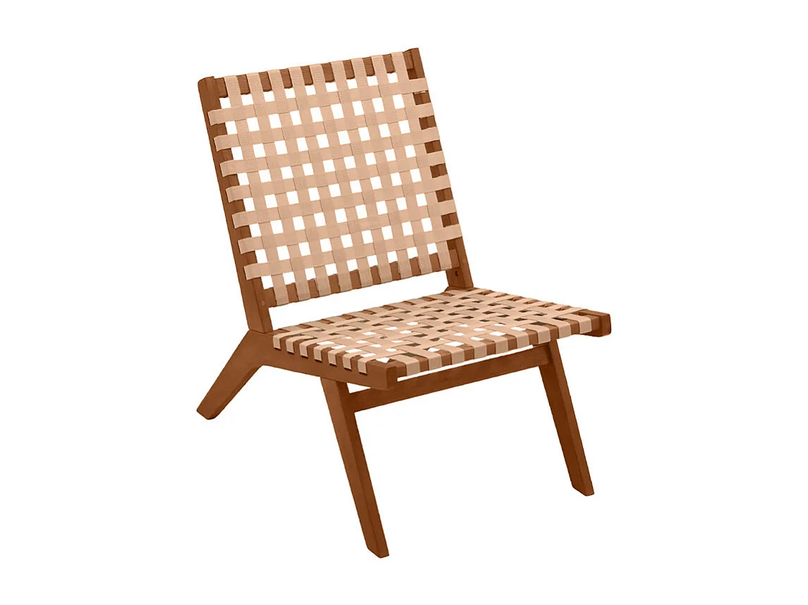 Sillón de jardín de madera maciza con cinchas beige LUCEA