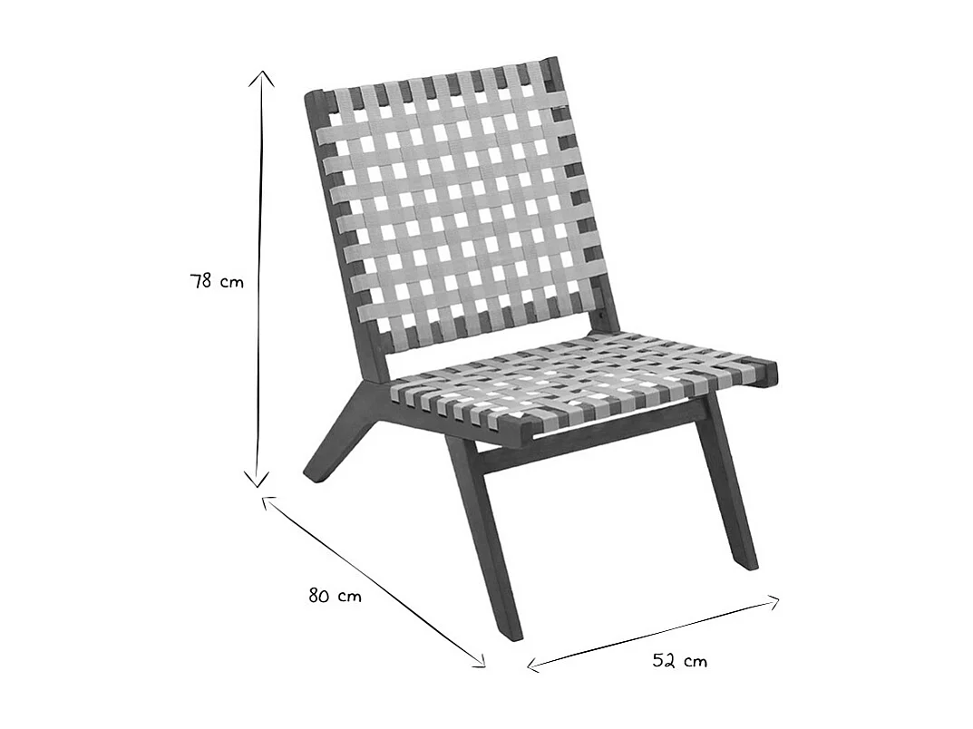 Sillón de jardín de madera maciza con cinchas beige LUCEA