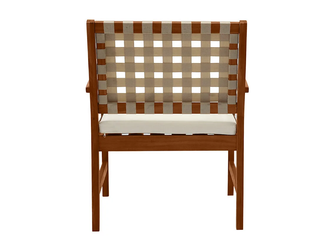 Fauteuils de jardin en bois massif avec coussin blanc et sangles beiges (lot de 2) SANTANA