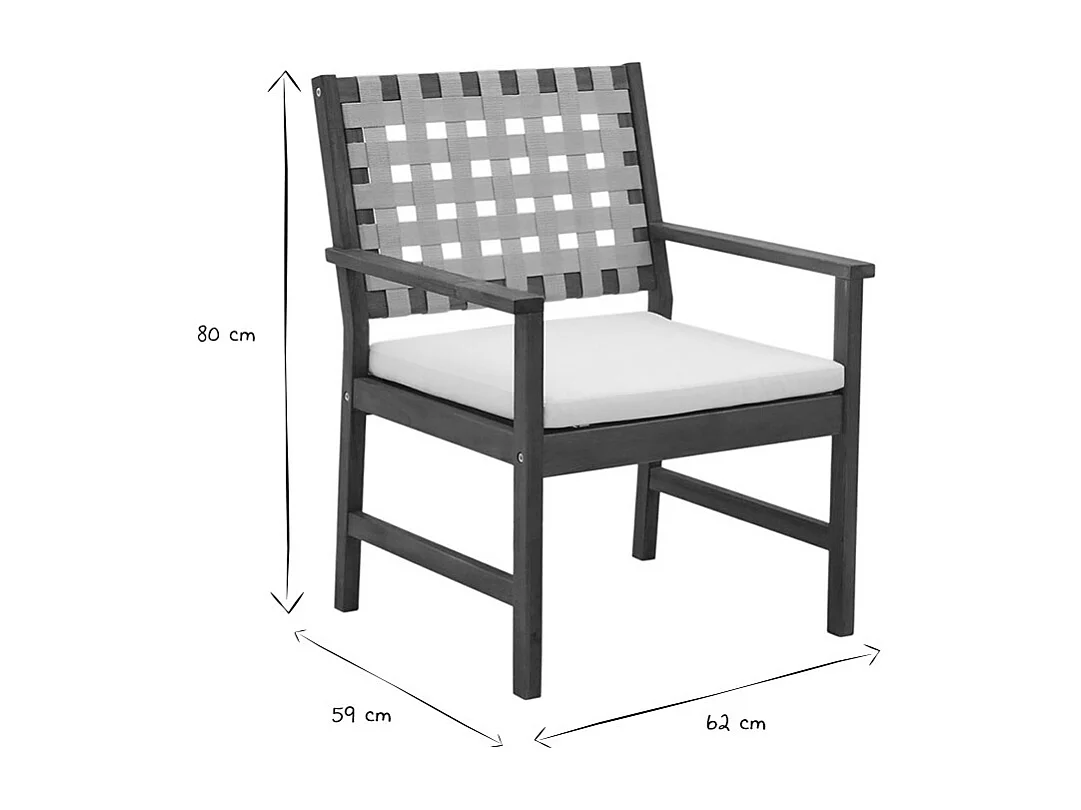 Fauteuils de jardin en bois massif avec coussin blanc et sangles beiges (lot de 2) SANTANA