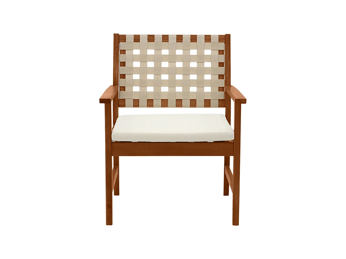 Fauteuils de jardin en bois massif avec coussin blanc et sangles beiges (lot de 2) SANTANA