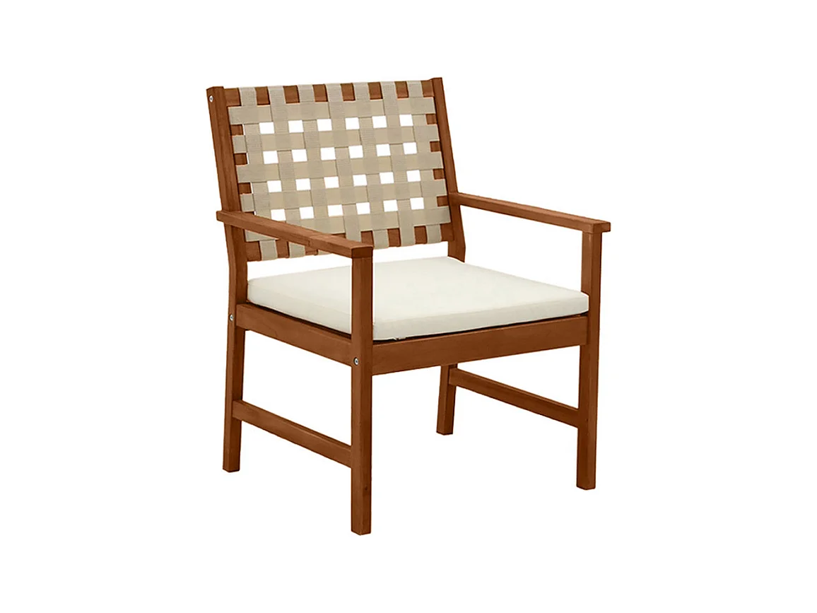 Fauteuils de jardin en bois massif avec coussin blanc et sangles beiges (lot de 2) SANTANA