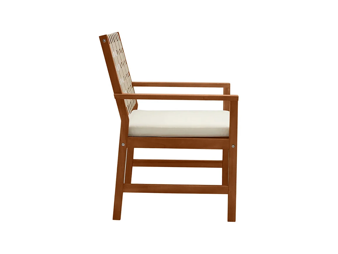 Fauteuils de jardin en bois massif avec coussin blanc et sangles beiges (lot de 2) SANTANA