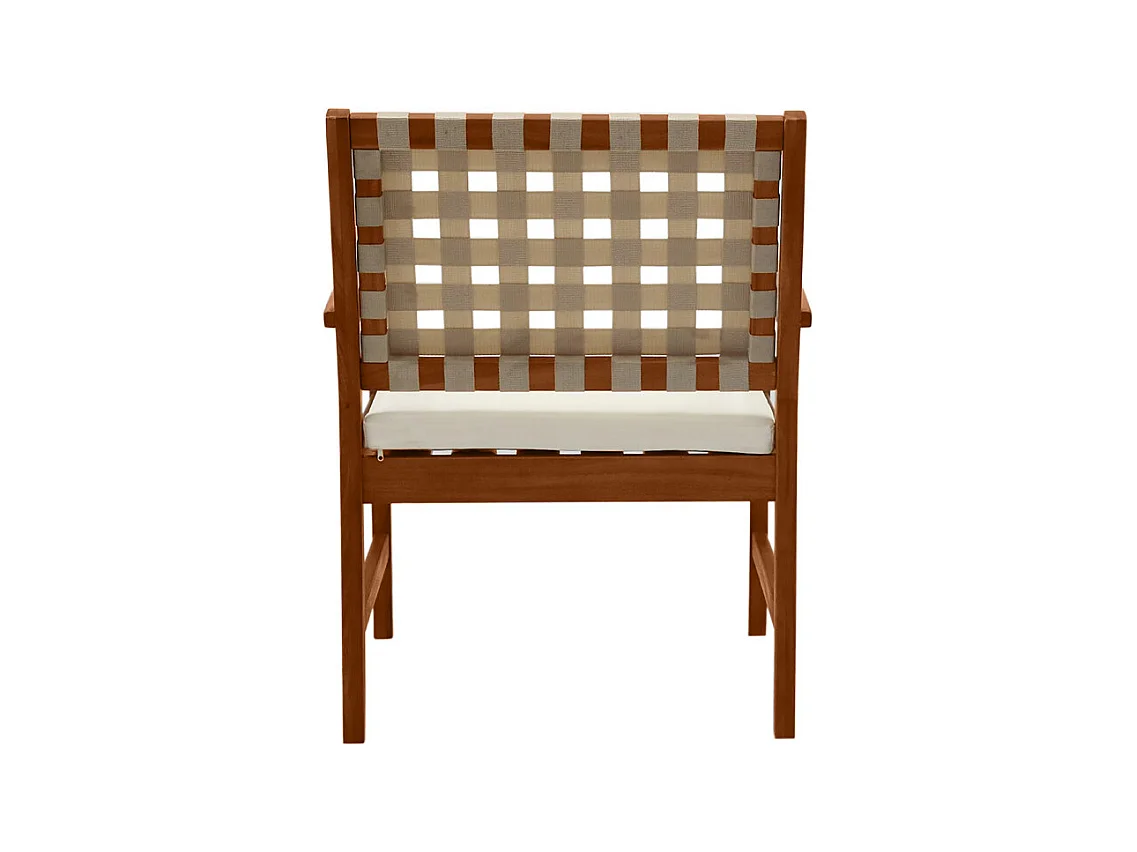 Fauteuils de jardin en bois massif avec coussin blanc et sangles beiges (lot de 2) SANTANA
