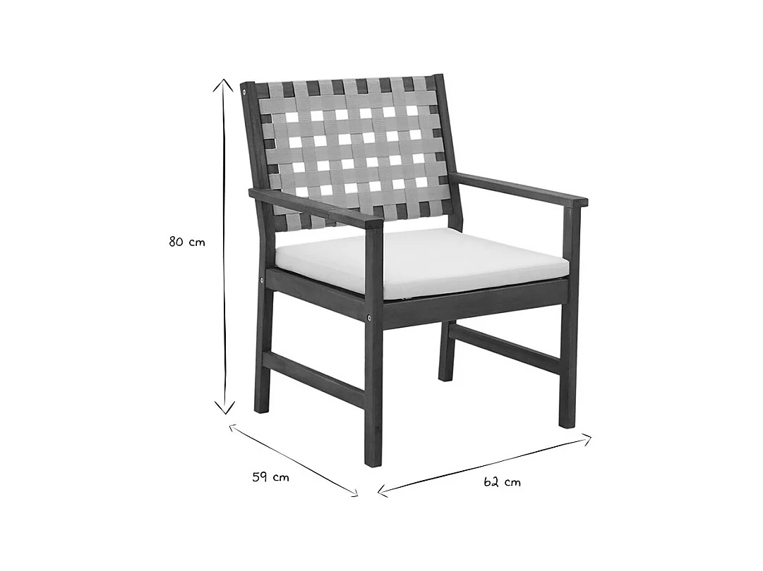 Fauteuils de jardin en bois massif avec coussin blanc et sangles beiges (lot de 2) SANTANA