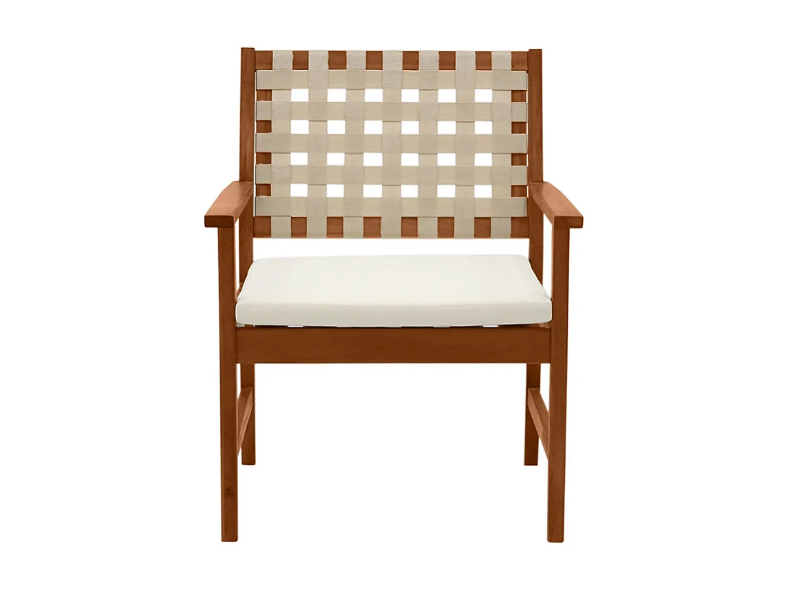 Fauteuils de jardin en bois massif avec coussin blanc et sangles beiges (lot de 2) SANTANA