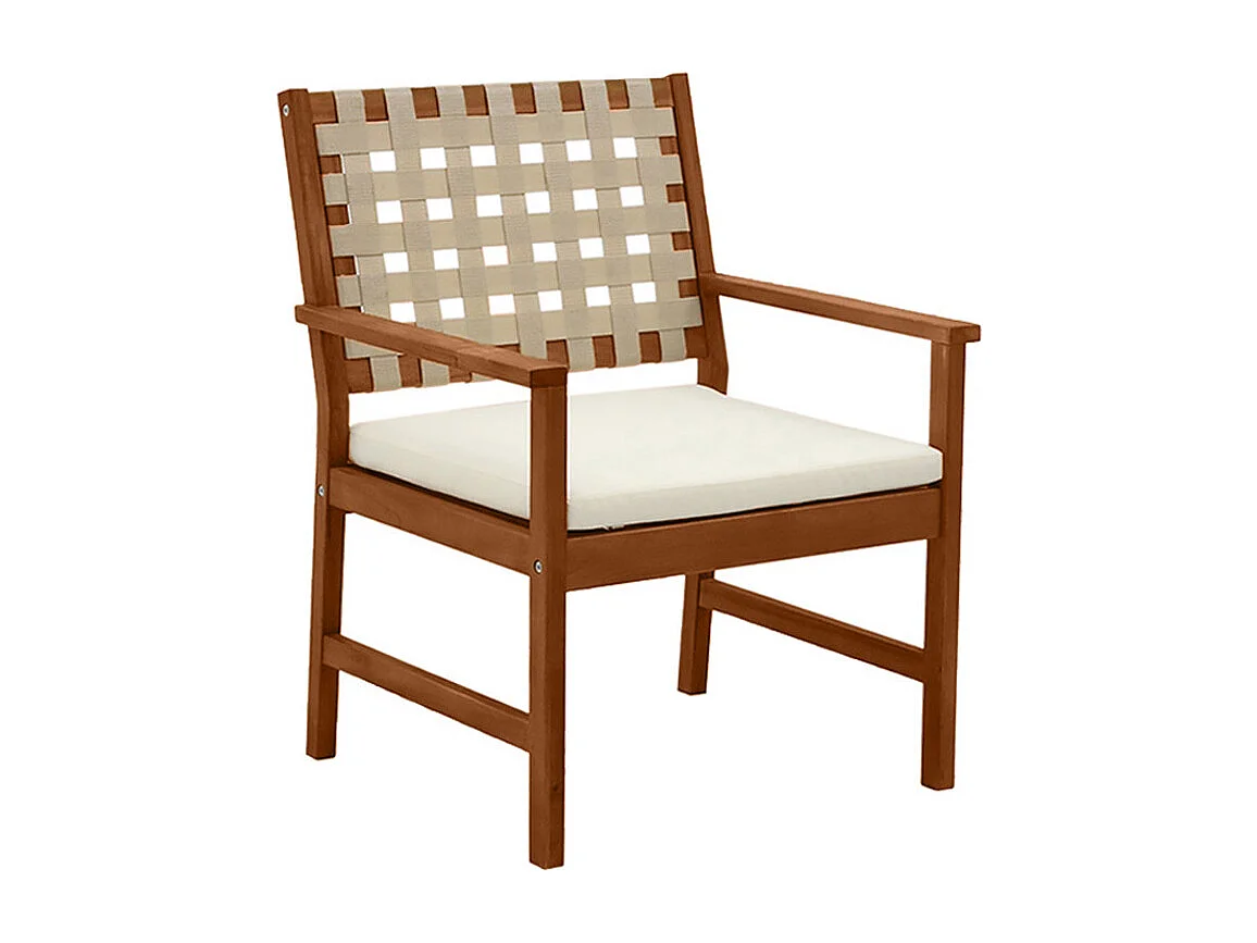 Fauteuils de jardin en bois massif avec coussin blanc et sangles beiges (lot de 2) SANTANA