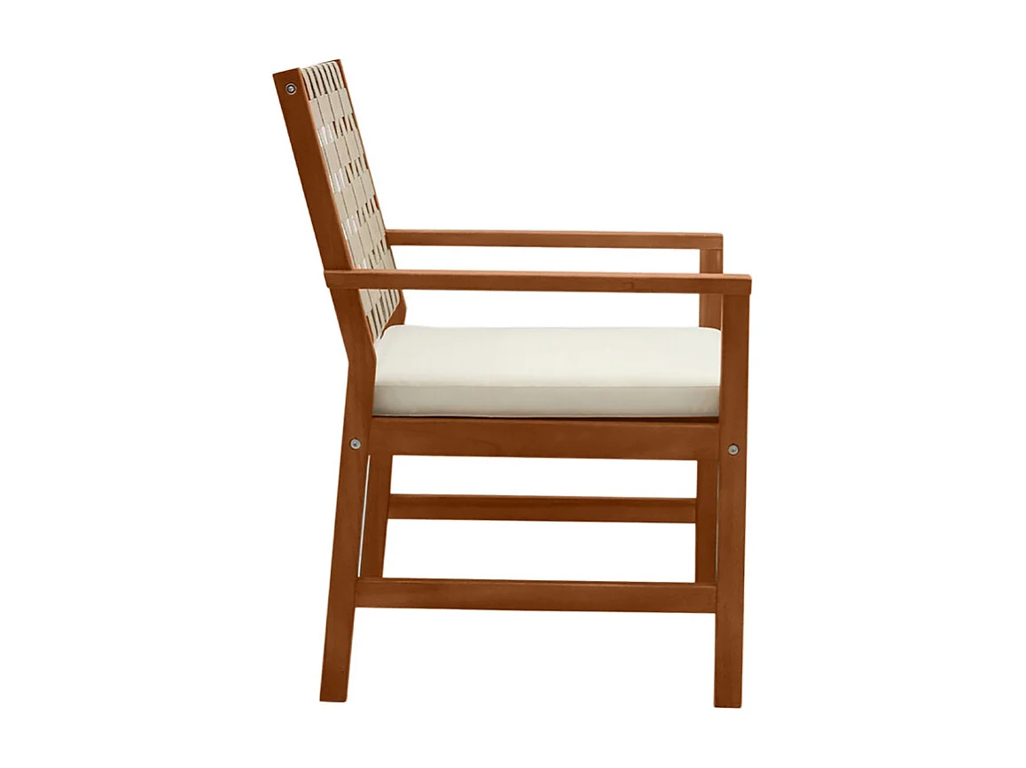 Fauteuils de jardin en bois massif avec coussin blanc et sangles beiges (lot de 2) SANTANA