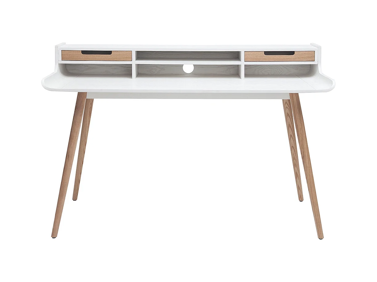 Scrivania scandinava in legno e bianco 2 cassetti L140 cm OPUS