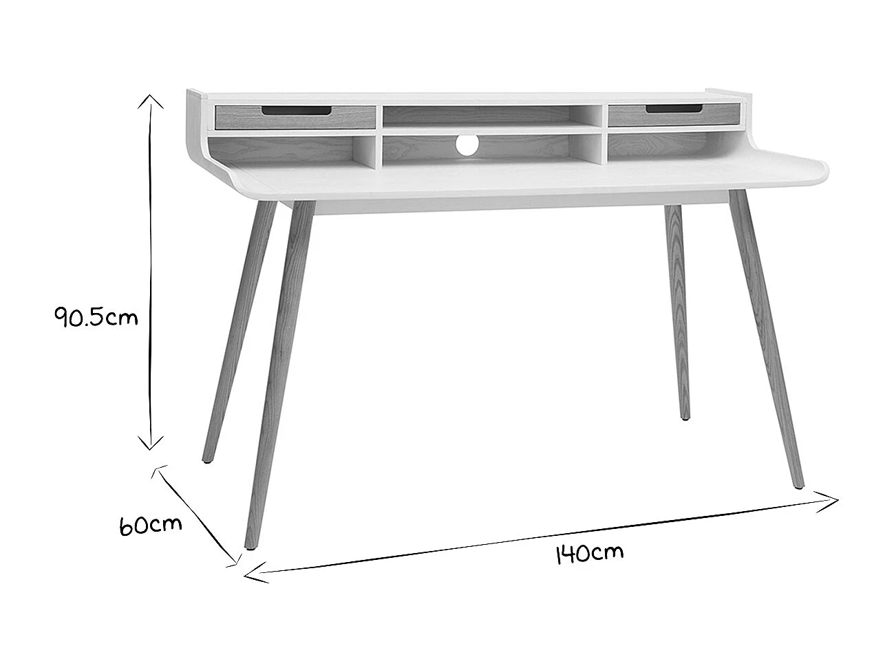 Scrivania scandinava in legno e bianco 2 cassetti L140 cm OPUS