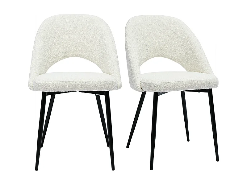 Set de 2 sillas de diseño de tela efecto borreguillo blanco y metal negro COSETTE