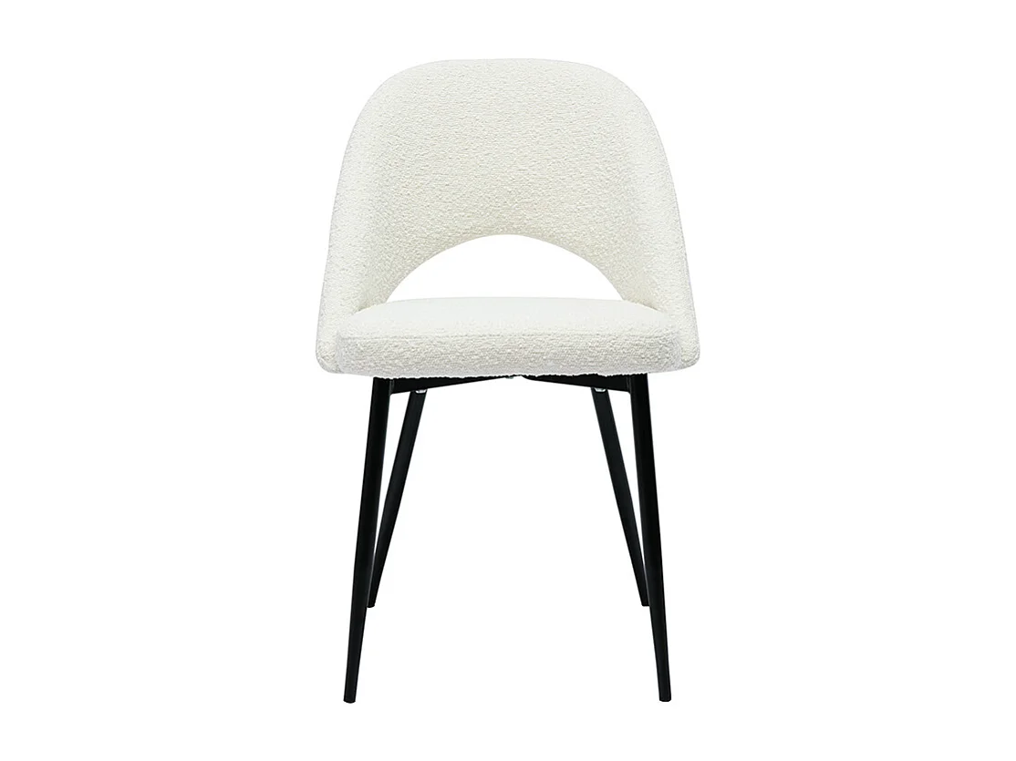 Design-Stühle aus Stoff mit Bouclé-Wolleffekt in Weiß und schwarzem Metall (2er-Set) COSETTE