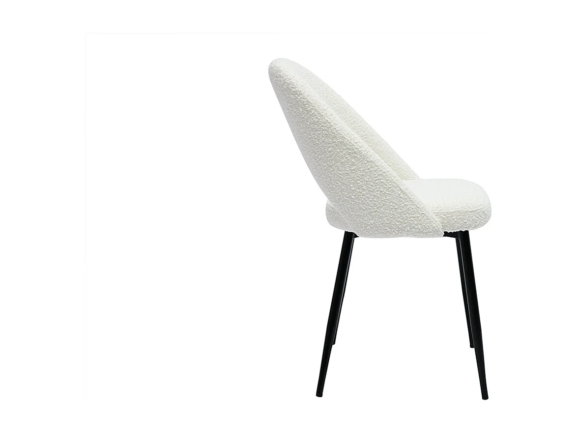 Design-Stühle aus Stoff mit Bouclé-Wolleffekt in Weiß und schwarzem Metall (2er-Set) COSETTE